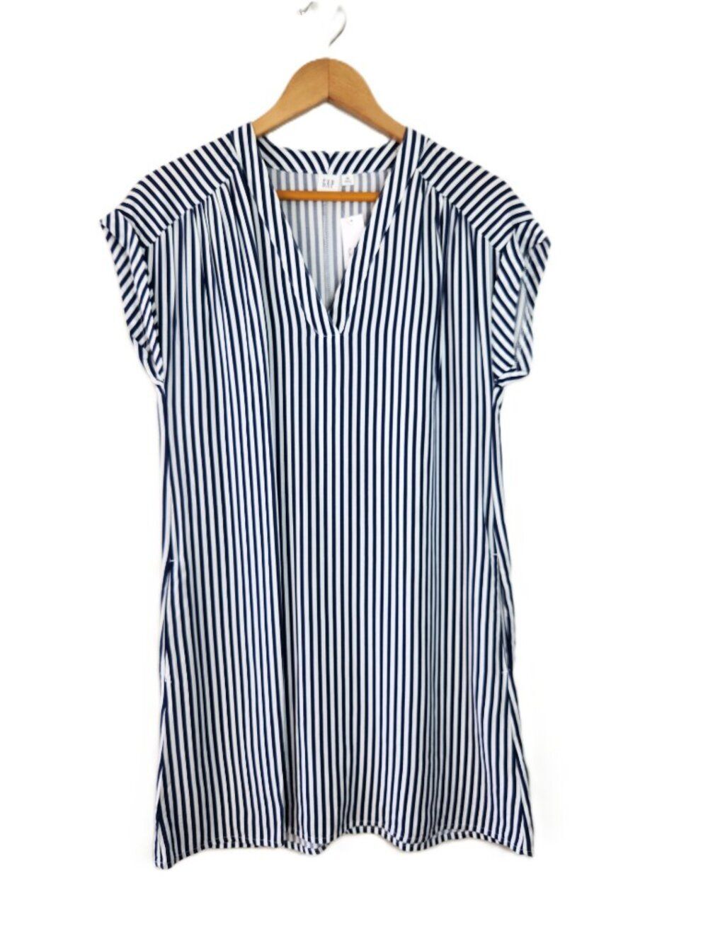 GAP Blue White Striped Short Sleeve V-Neck T-shirt Mini Dress Size XS